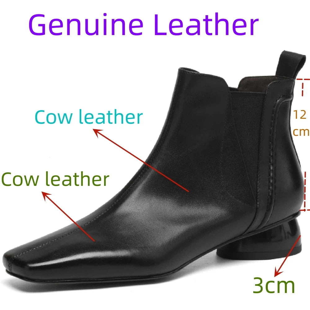 Women Handmade Genuine Leather Soft and comfortable Short Boots Square Toe Retro Street Style Winter Boots 34-40