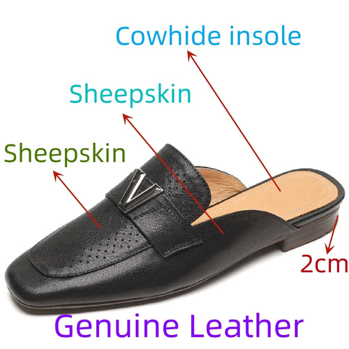 Genuine Cow Leather Slipper Women Sequined Mules Blingbling Glitter Flat Slides Loafers Ladies Shoes Summer 33-42