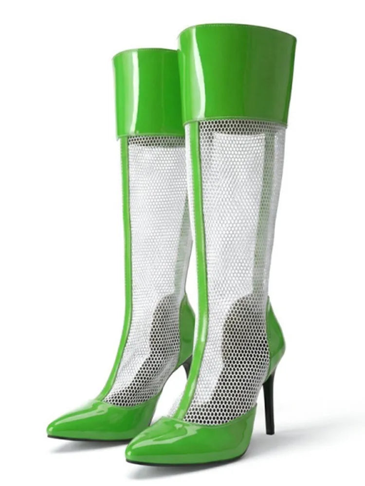 2026 Spring/Summer Women's Stiletto High Heels Mesh Strap Cool Boots Pointed New Style 34-48 Large Short Boots