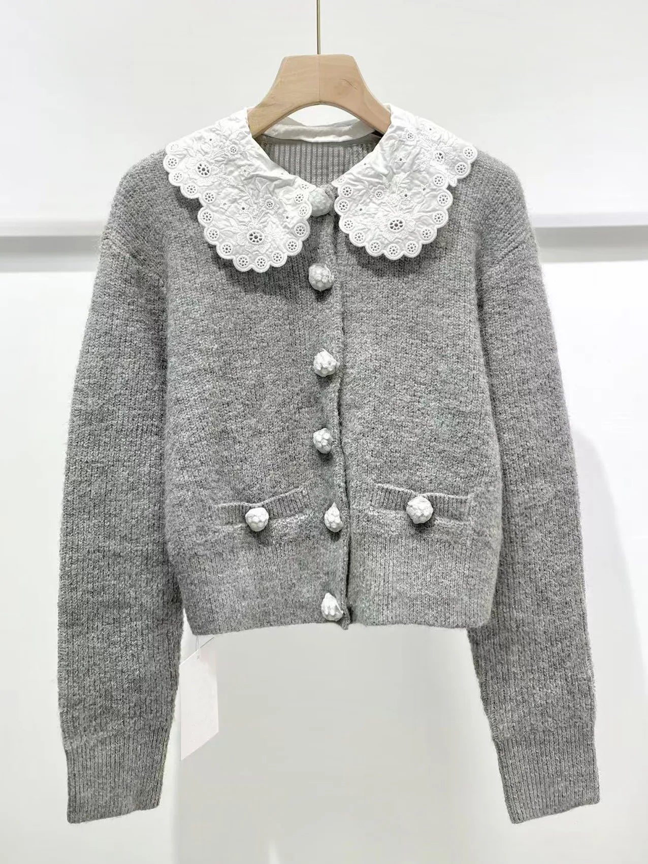 Gray Women's Sweet Knit Cardigan with Embroidered Peter 2026