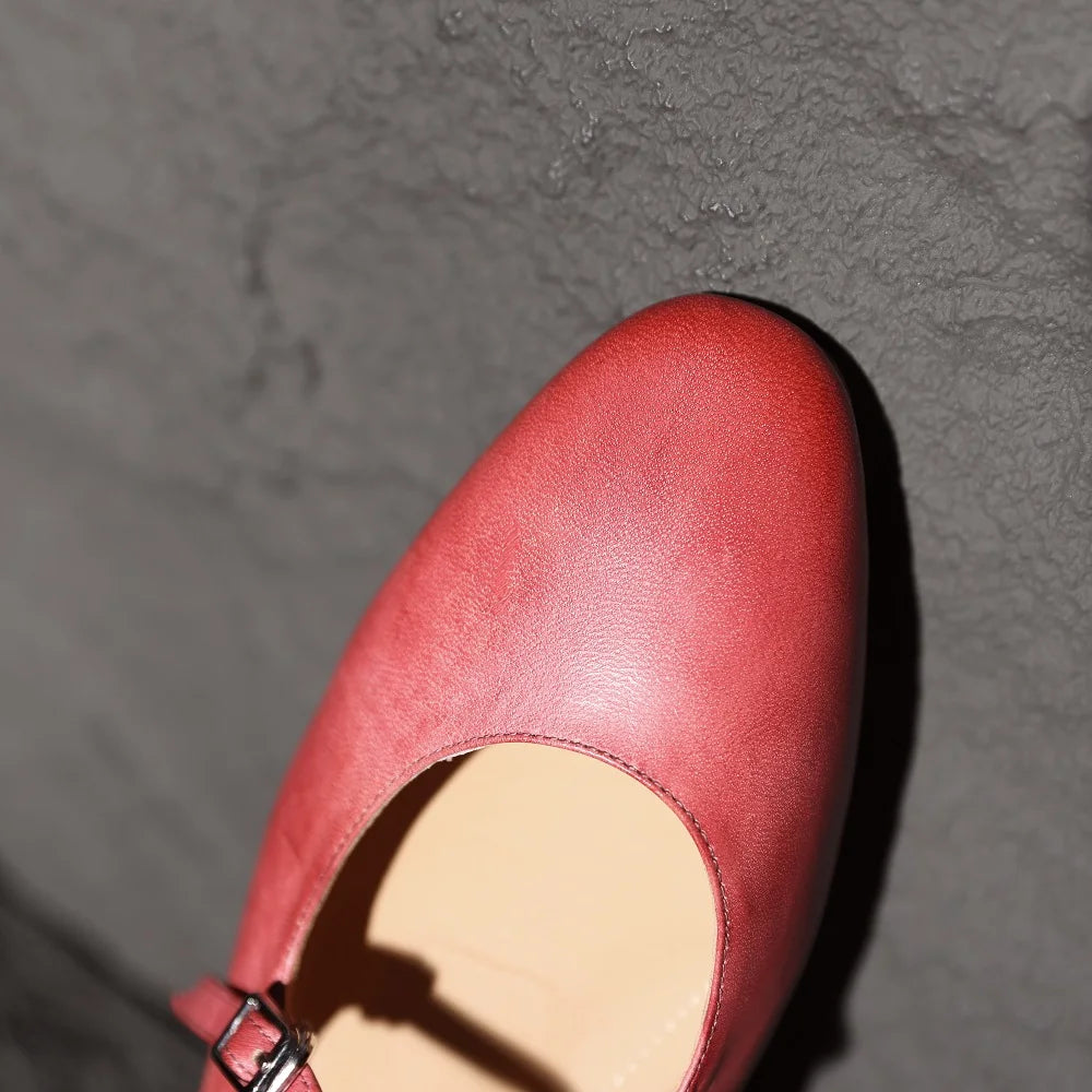 Handmade Genuine Leather Mary Jane Shoe 2cm Low Heeled Women Single Soft Comfortable Shoes Zapatos De Mujer 33-41