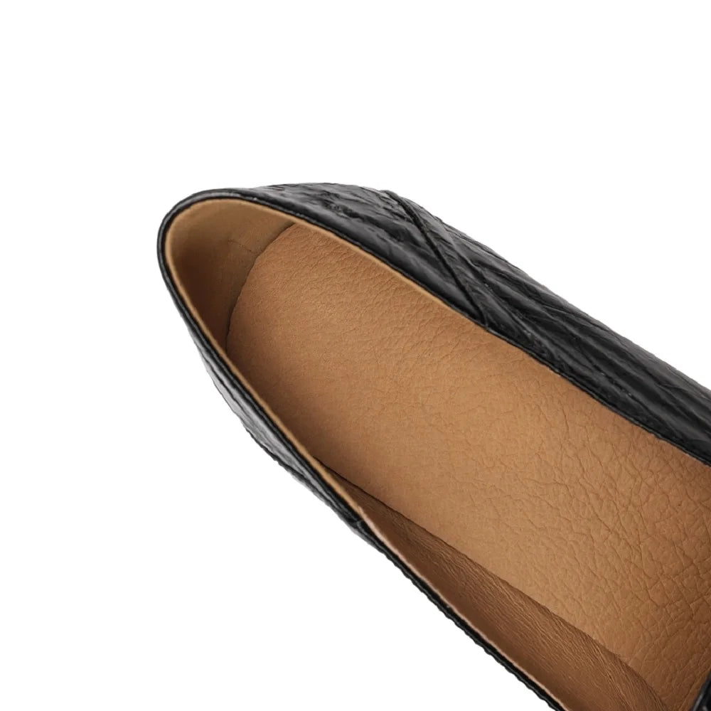 Women Pointed Toe Shoes British Style Handmade Genuine Leather Shallow Heel Slip On Versatile Office Shoes 33-43