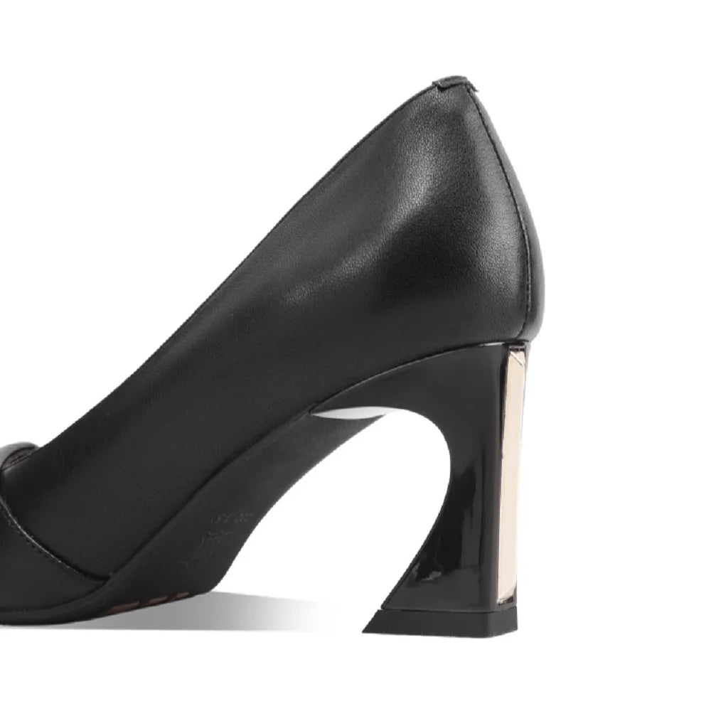 women Handmade Genuine Leather sweet pointed toe heel shoes lady classic office career work pumps  33-43