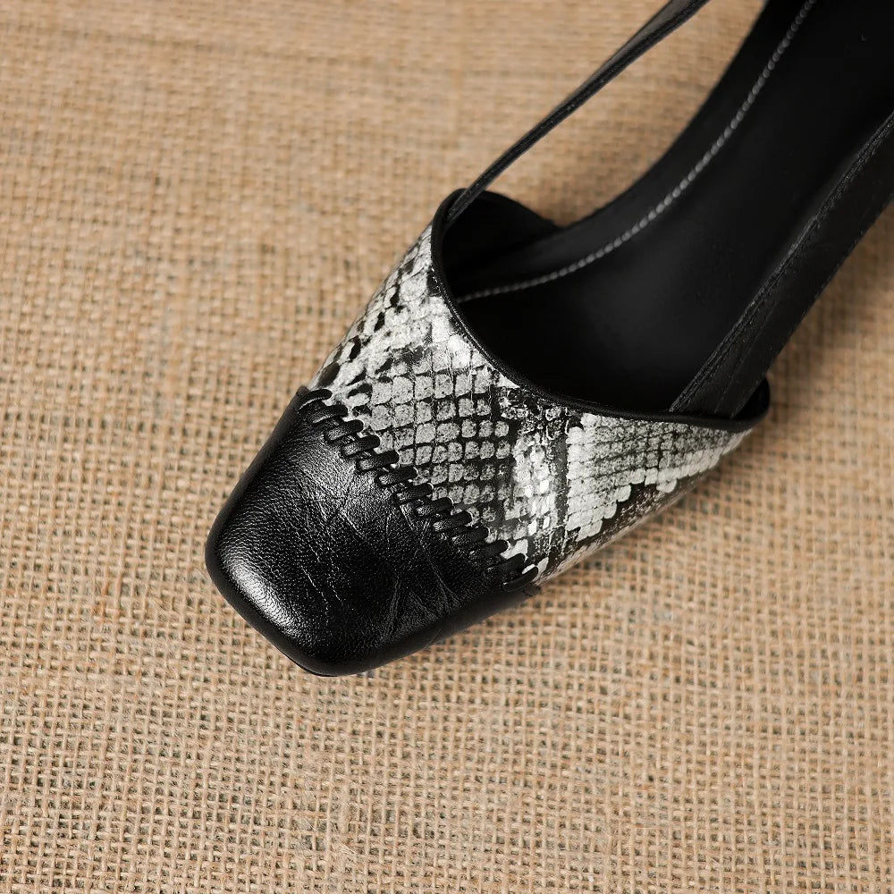 new women Handmade Genuine leather Soft and comfortable Serpentine stitching square toe Mid heel shoes 34-40