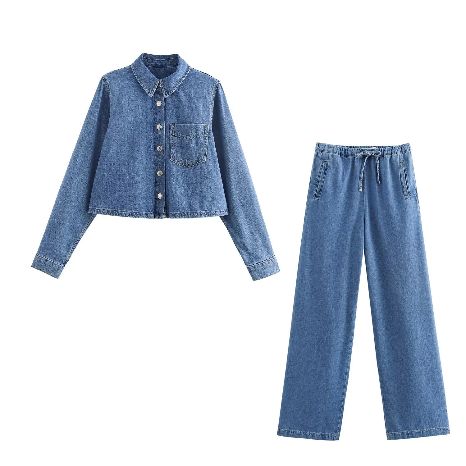 2026 Autumn New Women's Clothing European And American Style Fashion Casual Versatile Denim Shirt Casual Pants Set