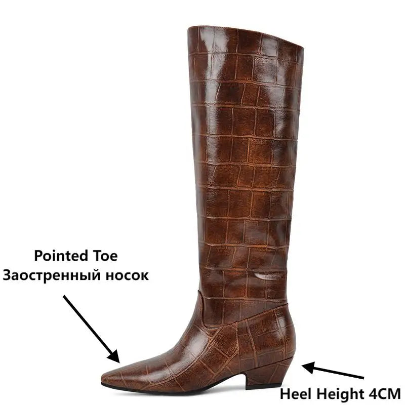Onlymaker Women Pointed Toe Faux Leather Retro Western Cowgirl Boots Chunky Heel Pull on  Block Heel Boots