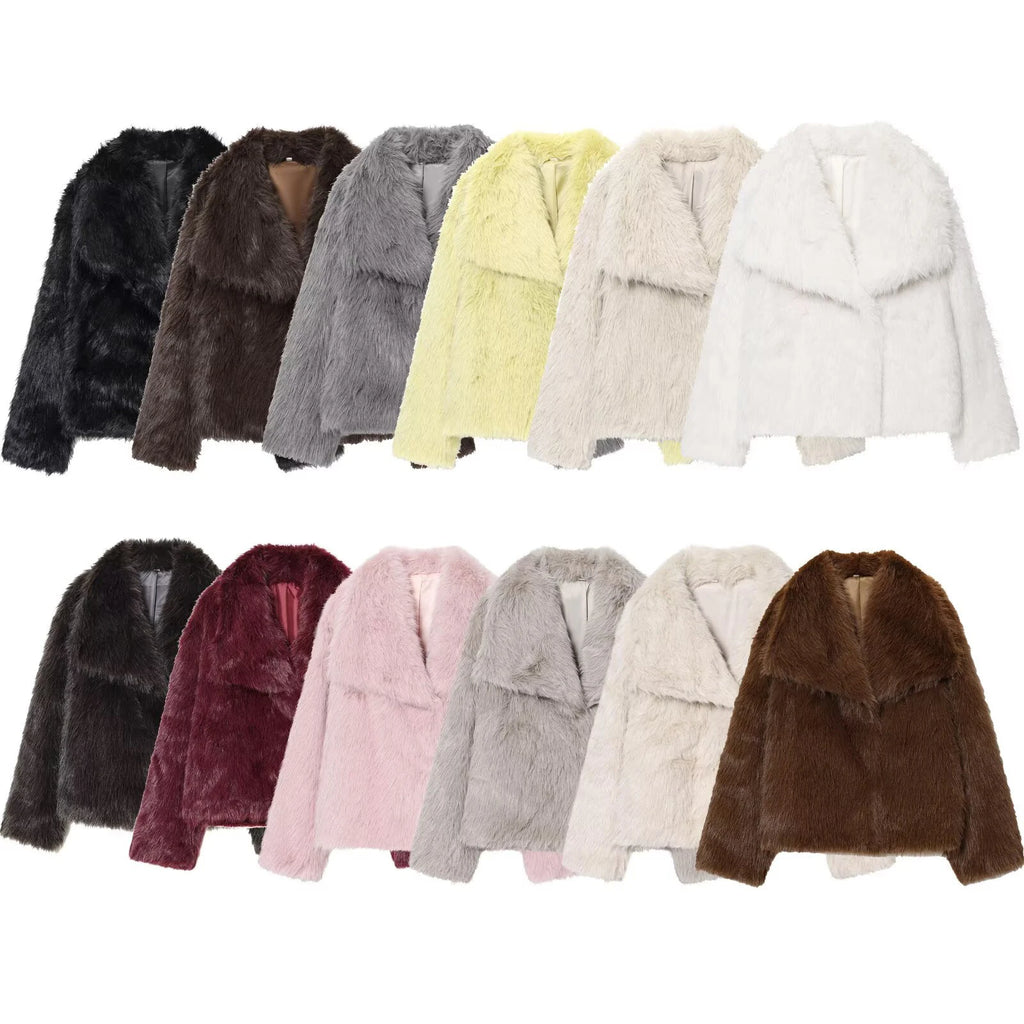 European and American style winter new loose collar French socialite imitation mink fur faux fur effect short jacket