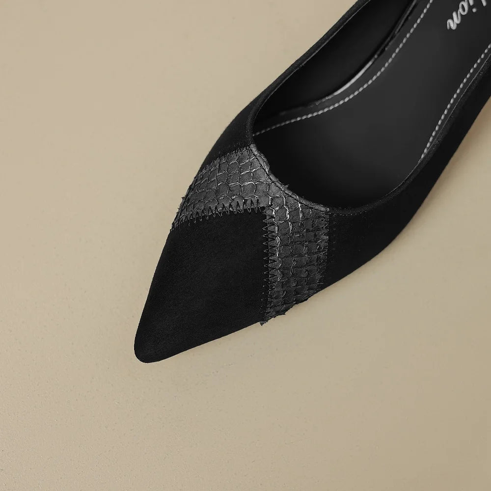 New Handmade Brand Genuine Leather Mixed color combinations Style Women's Pointed Shallow Mid Heels Sole 34-40