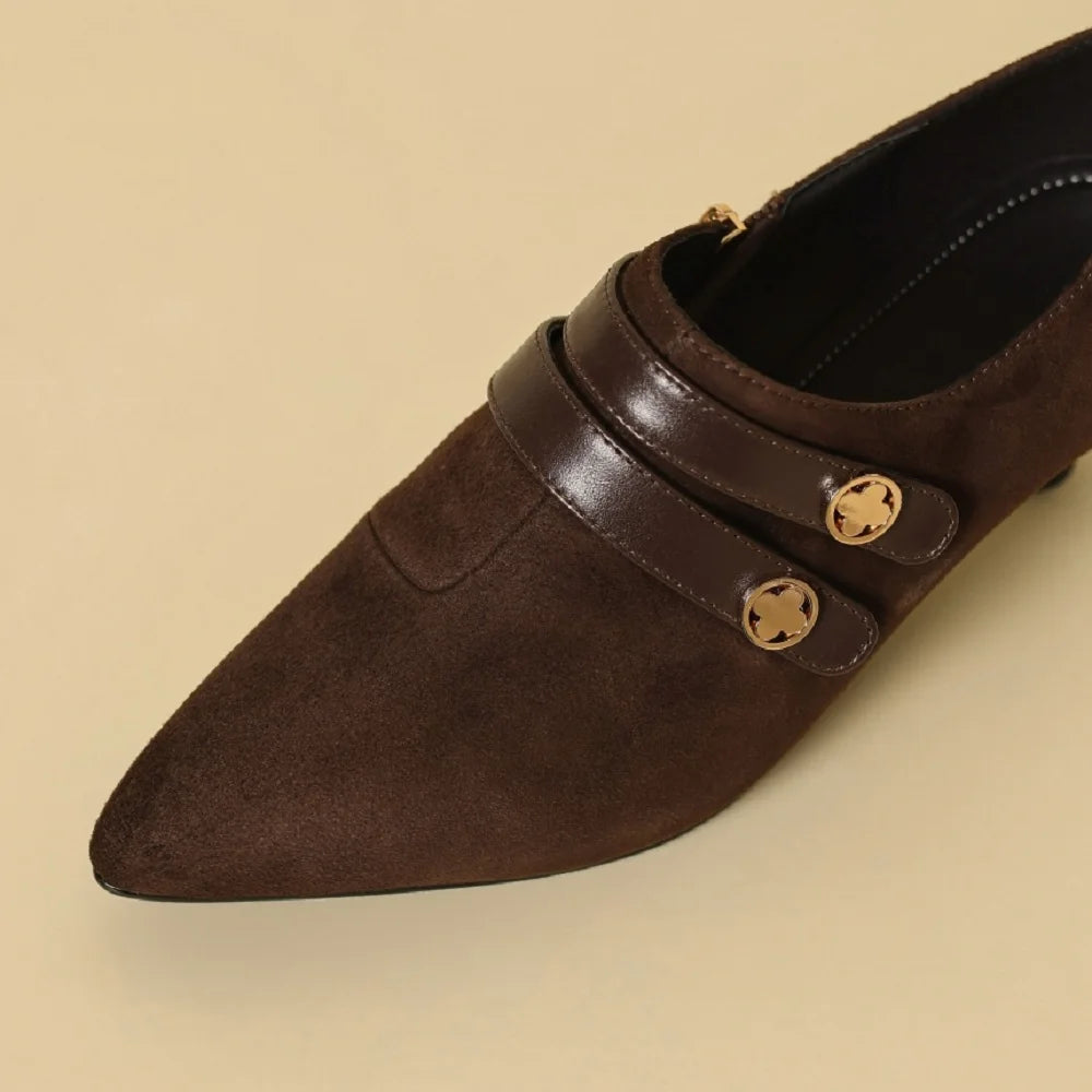 Women Handmade Genuine Leather Point Toe Ladies Elegant Shoes Soft Mid Heel Outdoor Dress Shoes 34-40