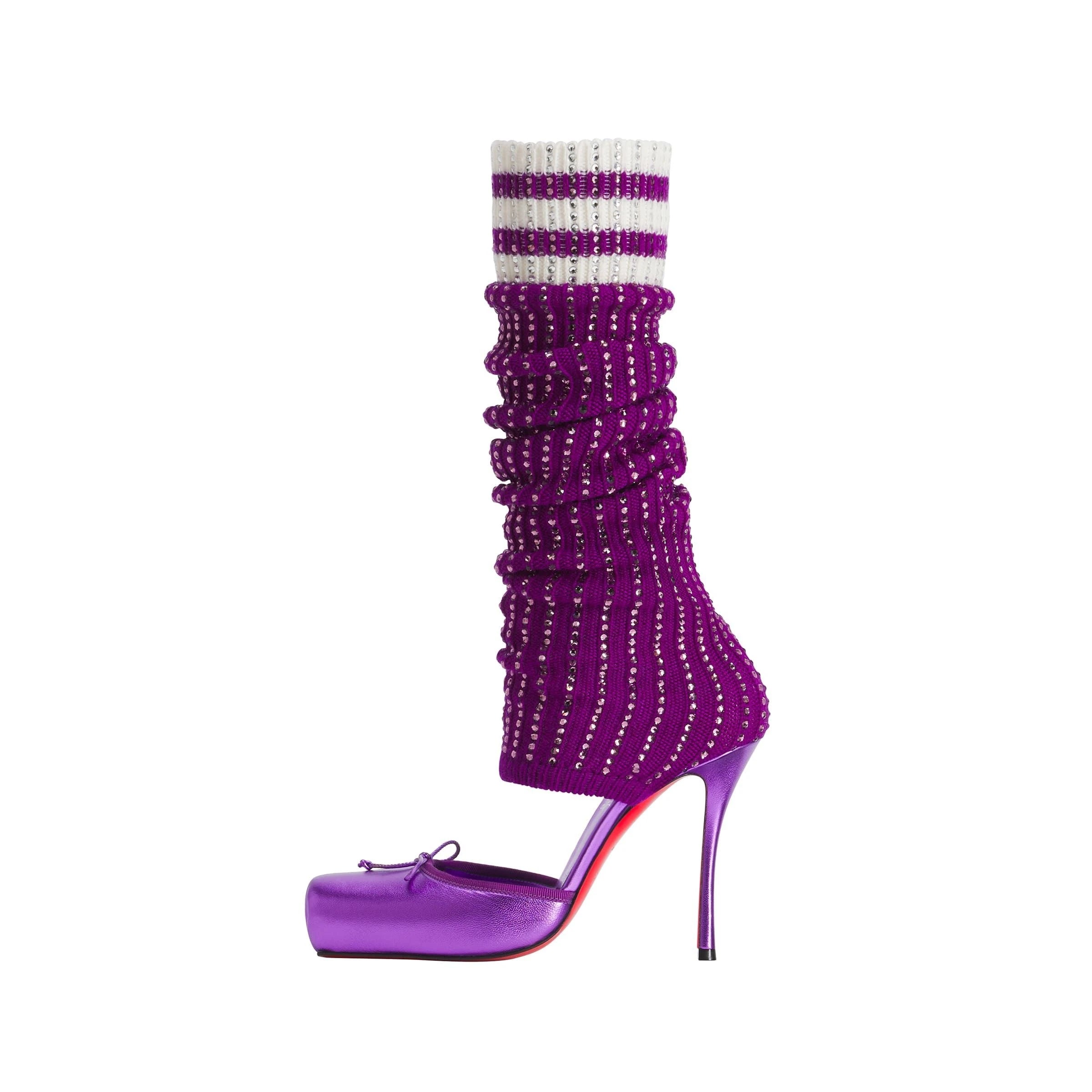 European and American Women's Fashion Square Toe, Slim High Heels, Personalized Pants Legs, Socks, Full Diamond Runway Shoes