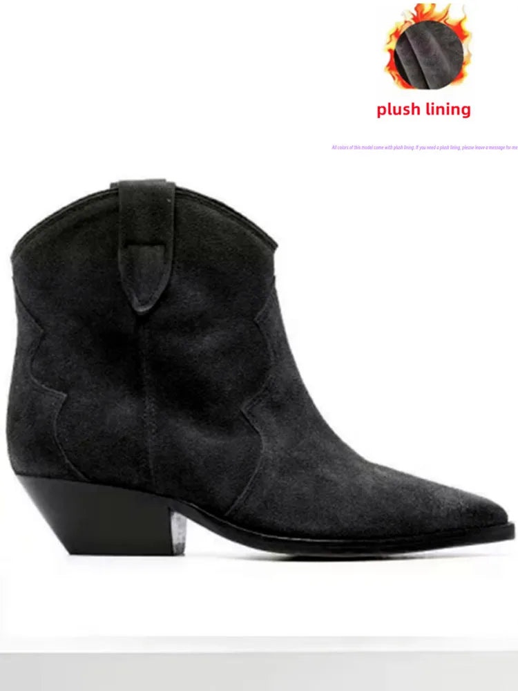 2025 Autumn and winter new women's thick heel high short boots, fashionable pointed casual plus size women's calf boots