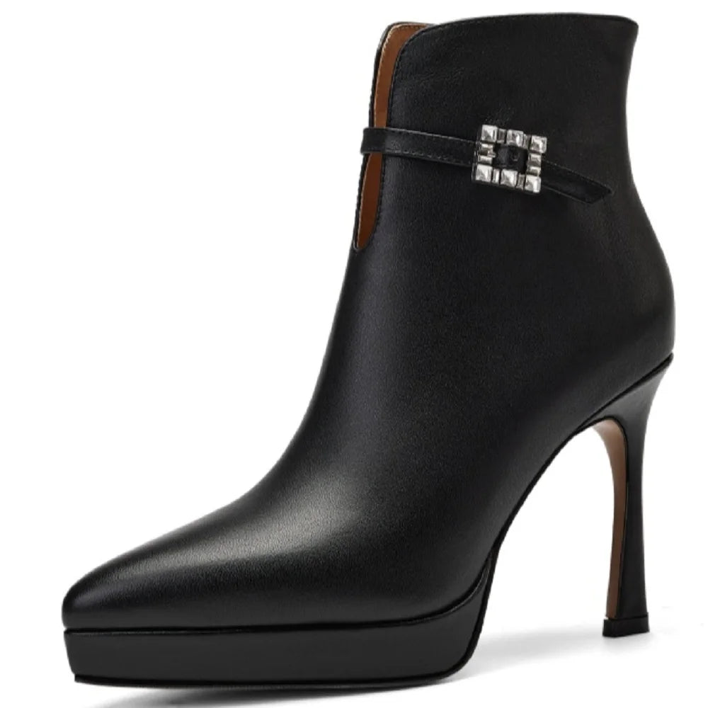 Handmade Genuine Leather Brand Ankle Boots For Women Platform Fashion Elegant High Heel Short Boot Zipper shoes
