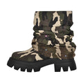 Women Blue Fold Over Rhinestone Trim Boots Round Toe Side Zipper Female  Mid-Calf Boots