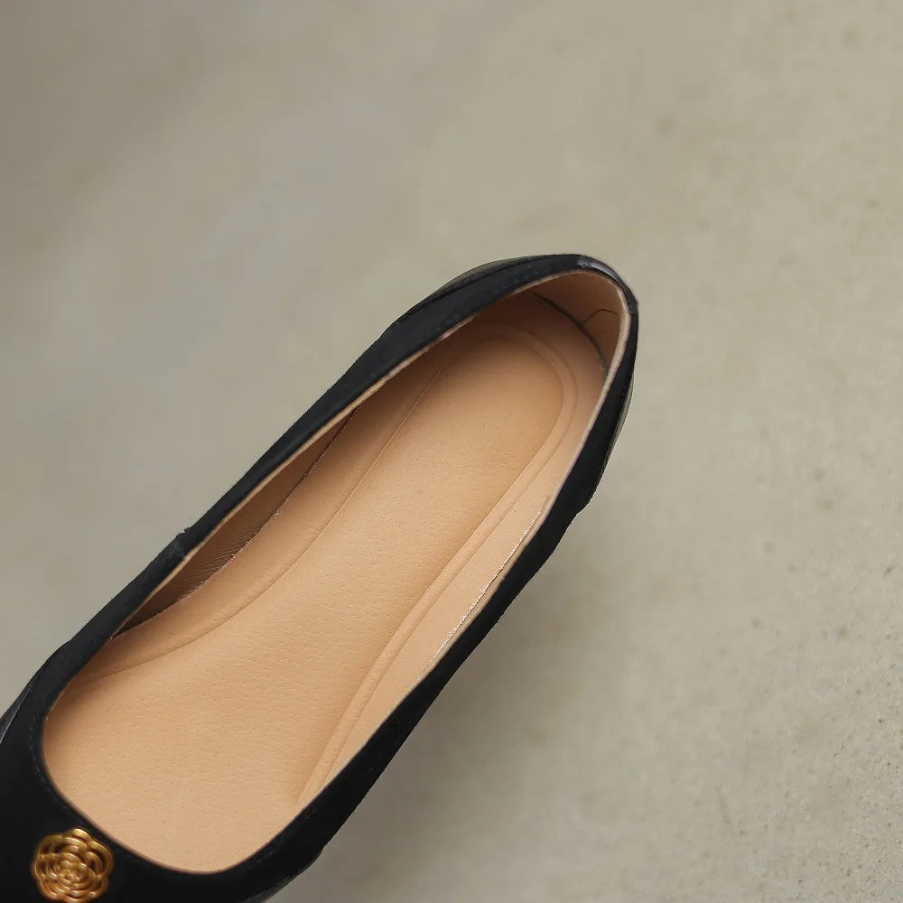 Handmade Genuine Leather Low Cut Metal Heel Women's Shoes Comfortable Casual Footwear  34-40