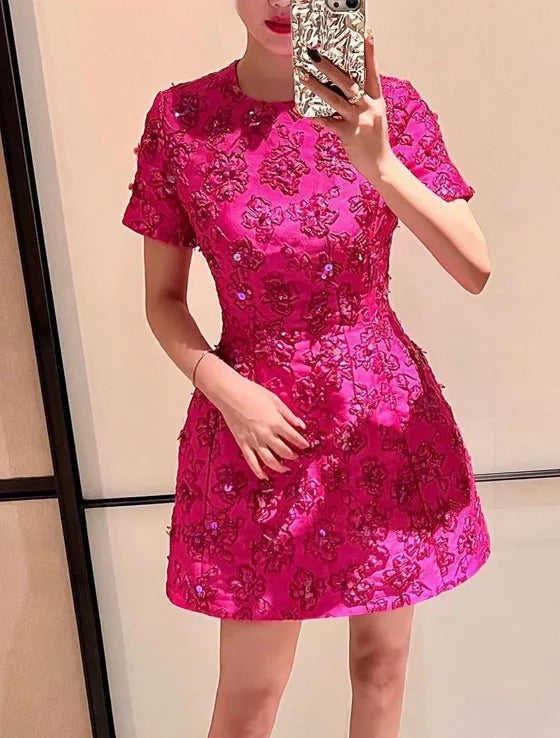 STREET Newest 2026 Designer Fashion Stylish Dress Women's Beaded Floral Jacquard Trimmed Dress