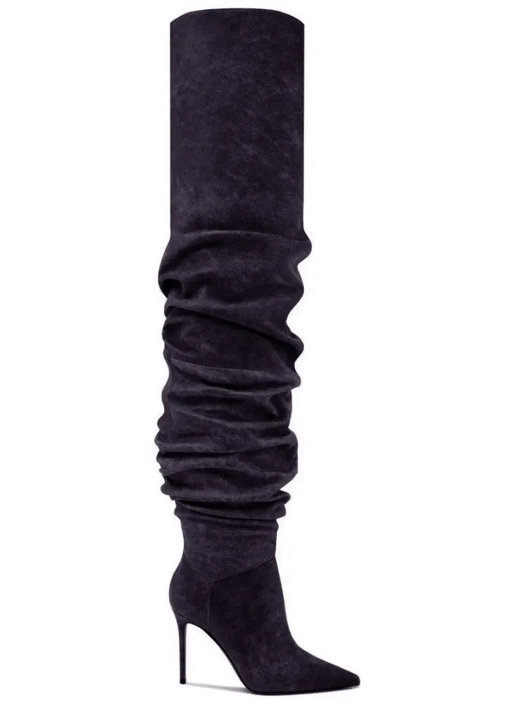 Fashion Pointed High Heels Thigh Boots Autumn and Winter Sexy Over The Knee Suede Women's Pile Boots