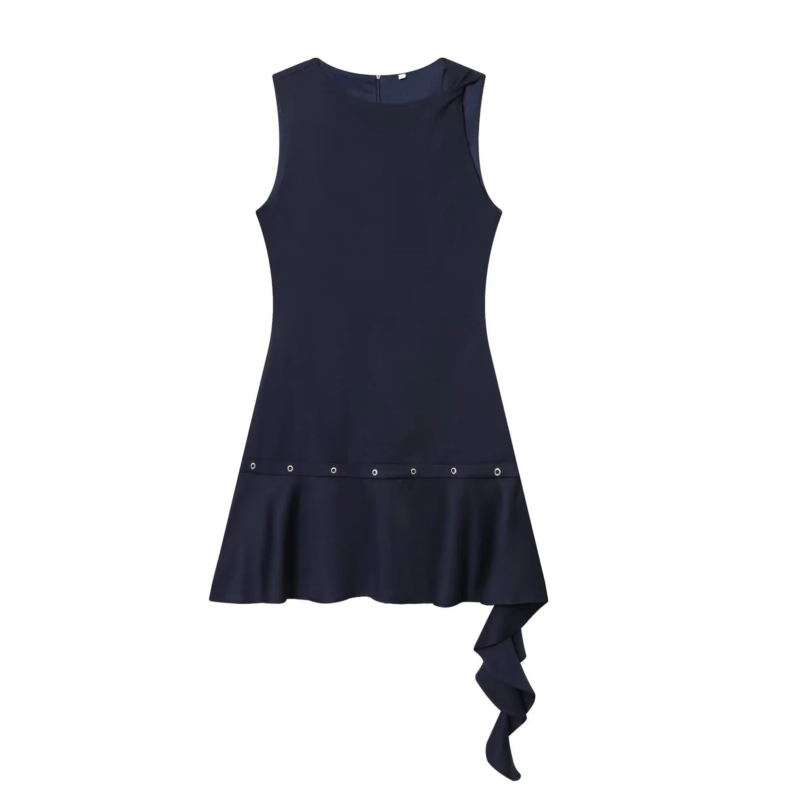 2026 Autumn New Product Design Round Neck Riveted Asymmetric Sleeveless Short Dress for Women