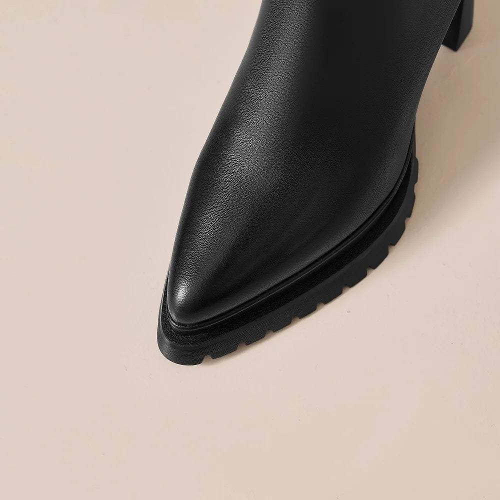 Handmade Women's Genuine Leather Ankle Boots Luxury Minimalist Autumn Winter Pointed Toe Female Fashion Footwear