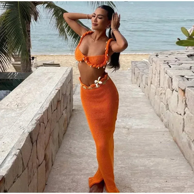 Sexy Knit Crop Top Skirts Set