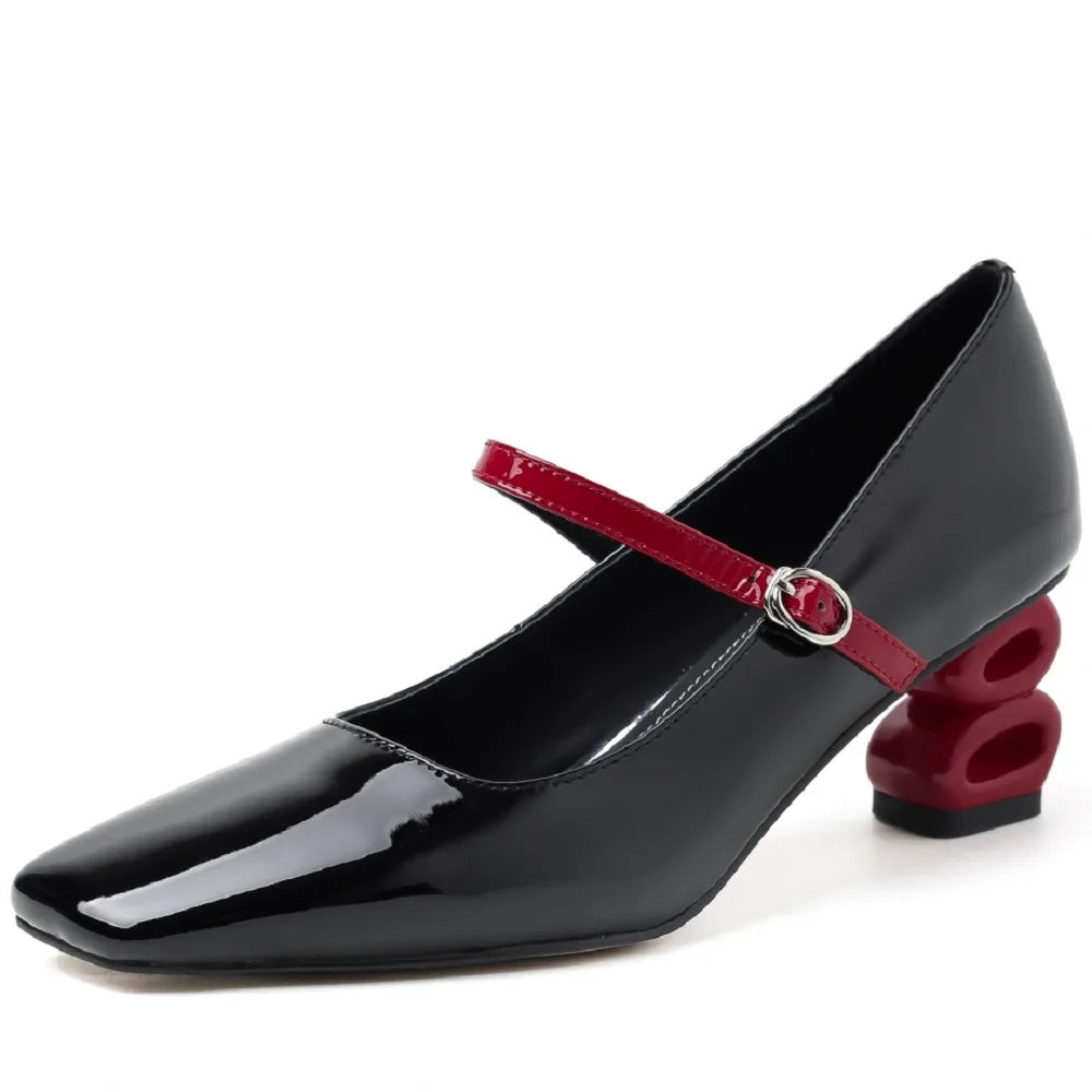 Mixed Color Design Brand Handmade Genuine Leather Mary Jane Women Elegant Dress Comfort Square Toe Buckle 33-40