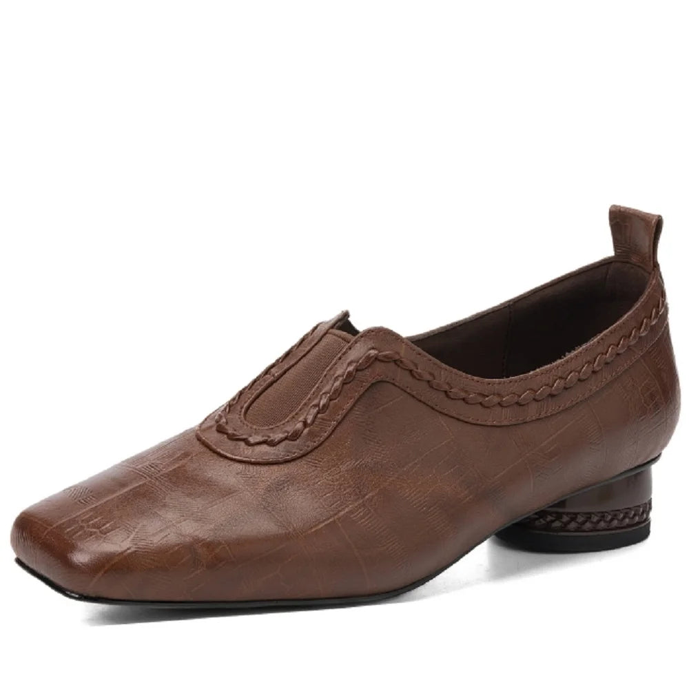 women's Handmade cow leather Square toe Mid high quality soft comfortable causal female daily shoes 34-40
