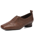 women's Handmade cow leather Square toe Mid high quality soft comfortable causal female daily shoes 34-40
