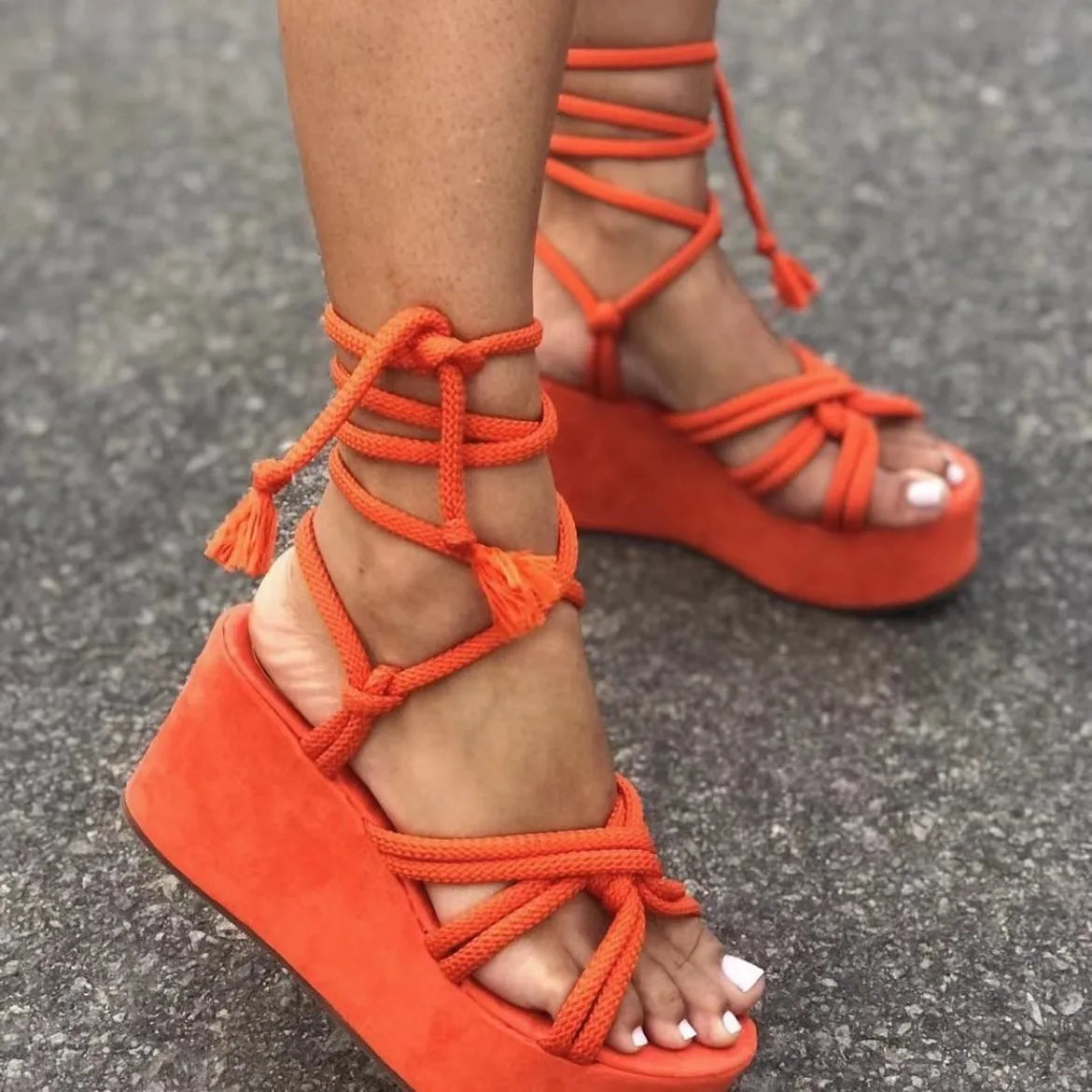 Summer Fashion Plus Size Shoes for Women 35-43 Platform Sandals Bandage Lace Up Zapatos