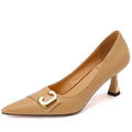 Dress Party Shoes Women Genuine Leather Pumps Sexy Thin Heels Slip On Solid Color Pointed Toe Handmade For Ladies