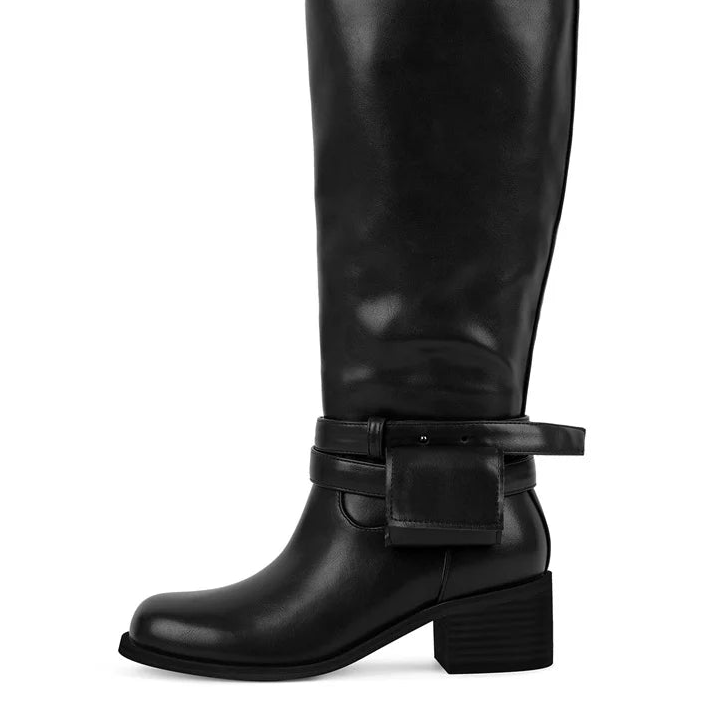 Onlymaker Women  Knee High Boots Heeled  Fashion Winter Gothic Matte Motorcycle Boots