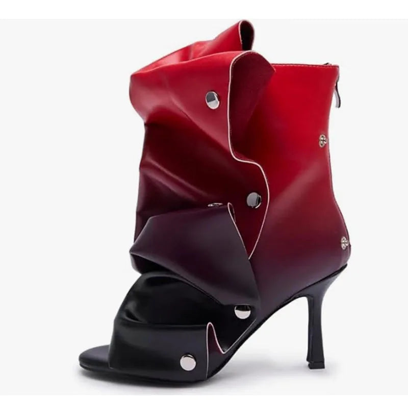 2026 Spring/Summer New Women's Stiletto High Heels Short Boots with Back Zipper Fold Middle Leg Boots Fish Mouth Cool Boots