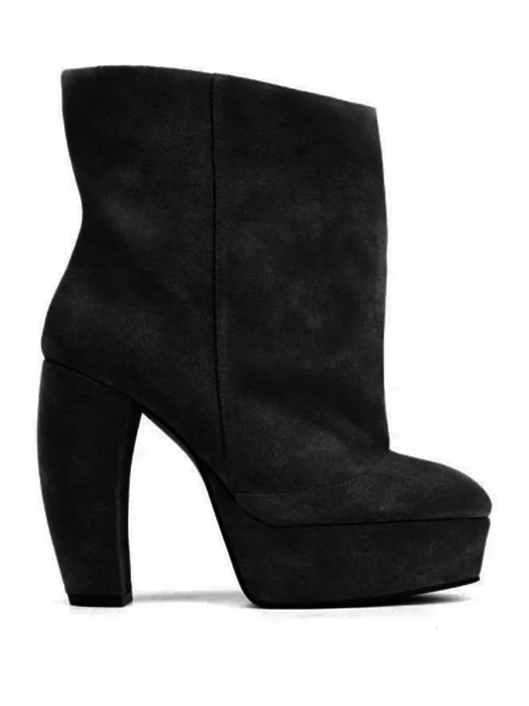 2026 Autumn/Winter New Coarse High Heels Short Boots Round Head Fashion Thick Bottom Women's Large Medium Boots