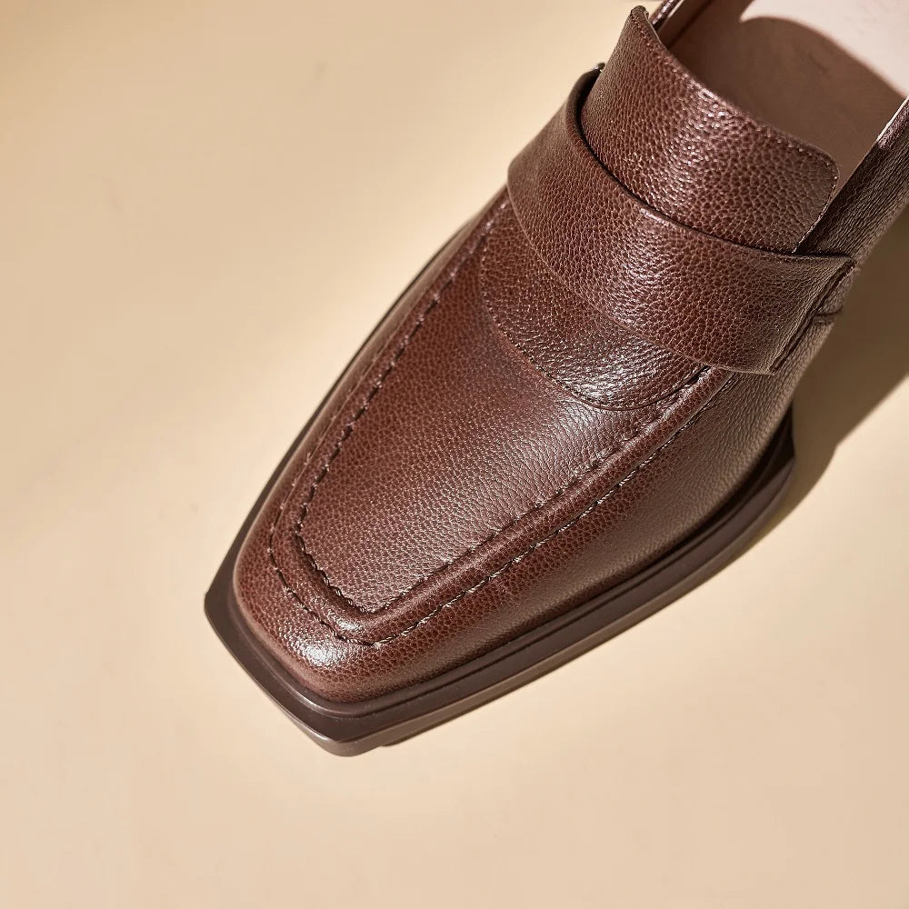 Handmade Genuine leather loafer chunky women comfort office lady casual outdoor sneaker old style street 34-40