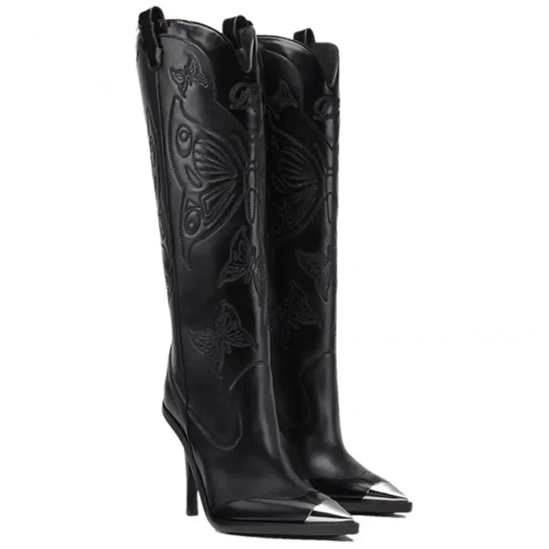 2026 New Fashion Knee Long Pointed Women's Boots Thin High Heel Fashion Show Brand Mid Sleeve Women's Boots