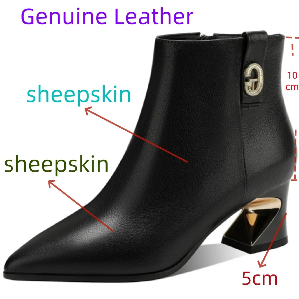 Women's Autumn Winter Handmade Genuine Leather Soft and comfortable Mid Heel Pointed Toe Versat 33-41