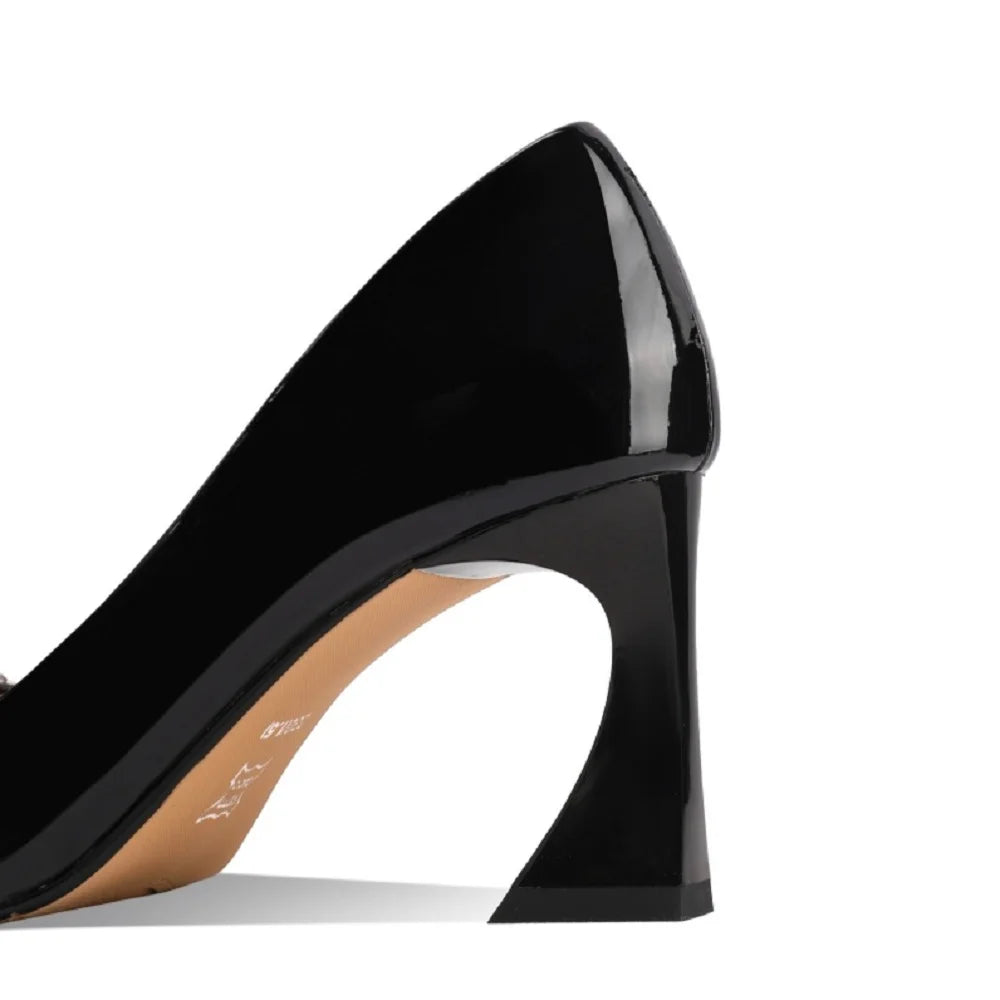Women Handmade Genuine Leather Square Heel Sexy High Heels Wedding Shoe Ladies Round Toe Metal Buckle Party 33-43