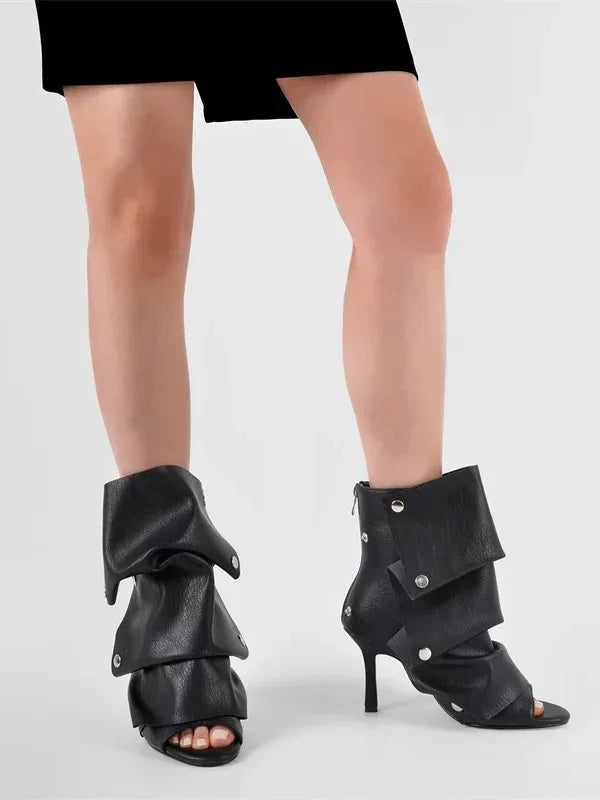 2026 Spring/Summer New Women's Stiletto High Heels Short Boots with Back Zipper Fold Middle Leg Boots Fish Mouth Cool Boots