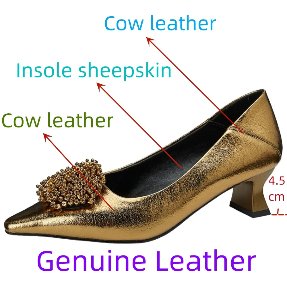 Women's Handmade Genuine Leather Mid Heels Square Toe Soft and comfortable Dress Fashion Women's Shoes