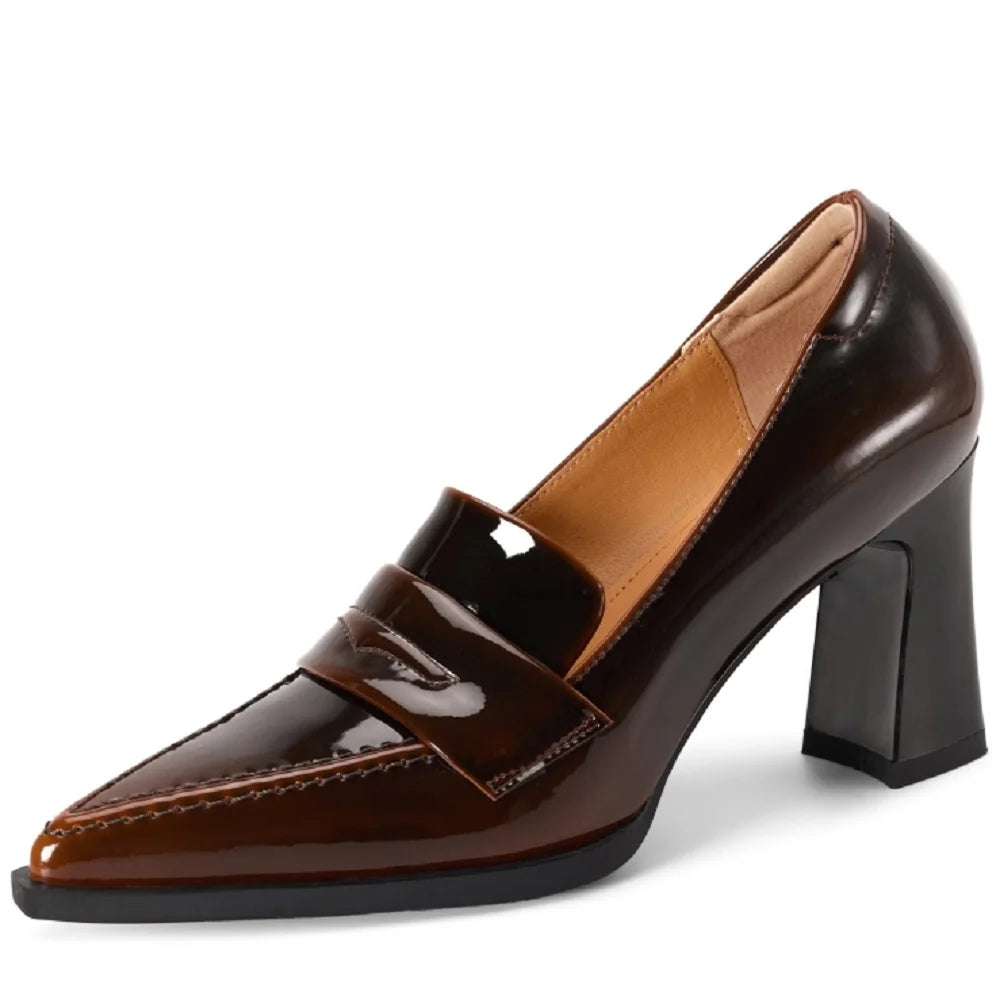 Women Handmade Genuine Leather Soft comfortable Pointed-Toe High-Heel Shoes Solid-Colour Style Extra-Tall 33-40