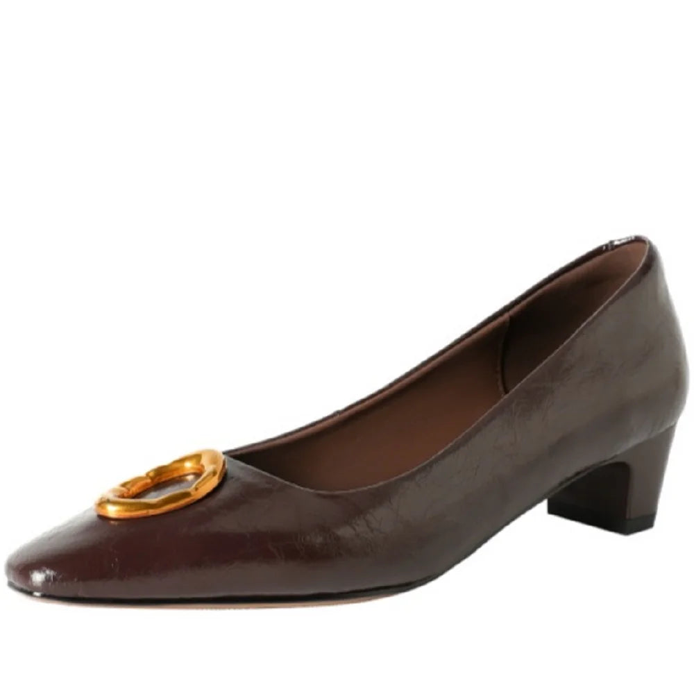 Retro Handmade Genuine Leather Chunky Heel Women's oes New Sle Ele Versatile Profional Commuting Single oes 34-40