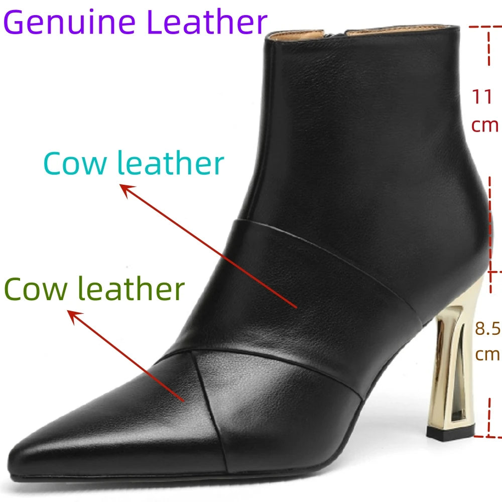 Women Handmade Genuine Leather Shoes Pointed Toe Elegent High Heel Ankle Boots Daily Shoes 34-40