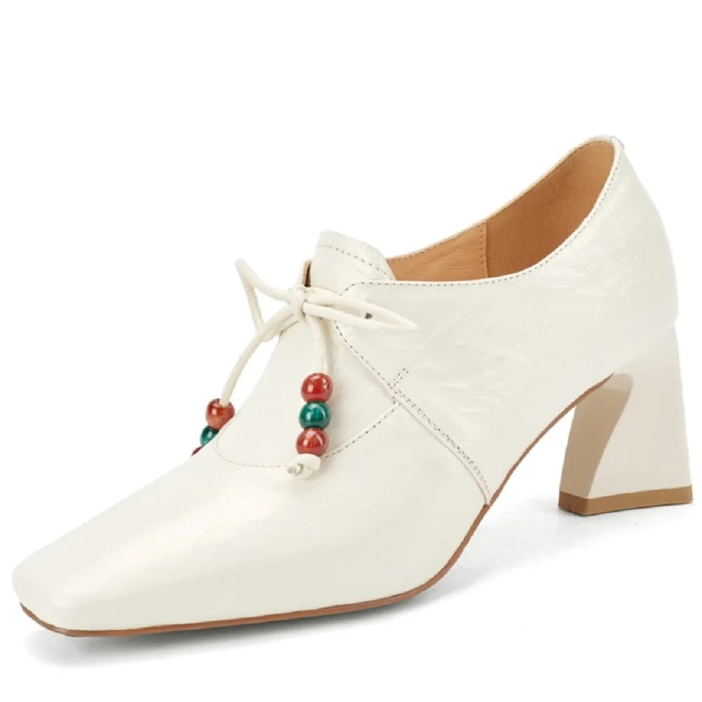Woman's Handmade Genuine Leather High Heels New High Quality Square Business Commuter Girls Shoes Banquet 34-40
