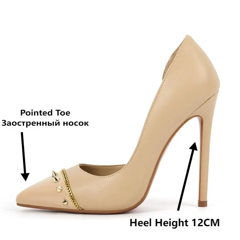 Pointed Toe Rivets High Heels Stilettos Studded Party  Event Dressy Pumps Shoes
