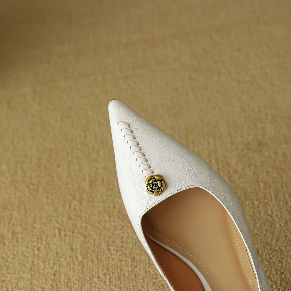 Handmade Genuine Leather Comfortable Retro Style Mid Heels Pointed Head Season Women Shoes 34-40