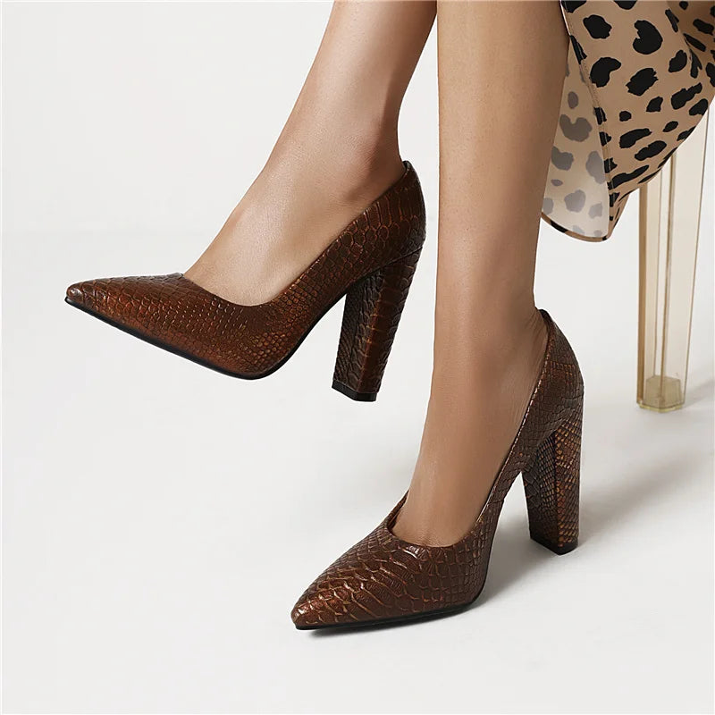 High Heels Shoes Women Large Size Sexy Animal Print Block Heels Pumps