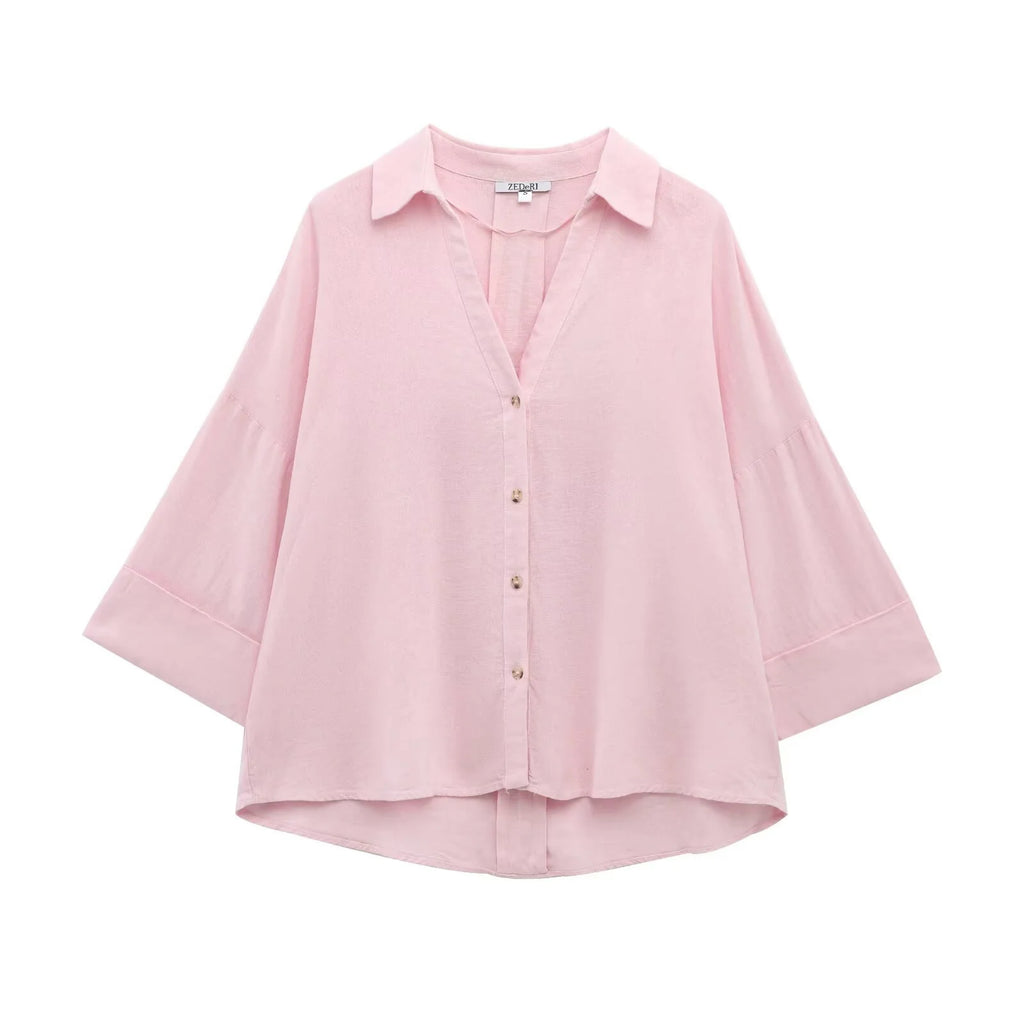 2025 Spring/Summer New Product Women's Clothing Style Light Spring Linen Blended Wide Sleeve Comfortable Shirt