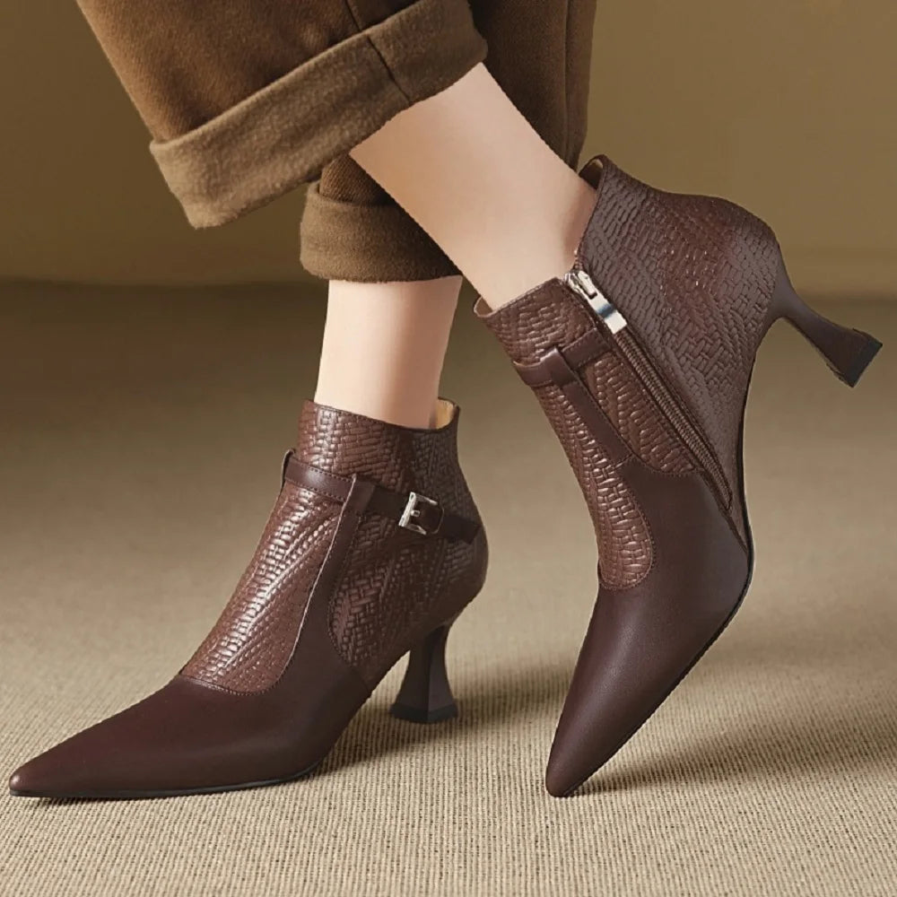 Women's Handmade Genuine Leather Soft and comfortable Short Boots New High-heeled Banquet Shoes 34-40