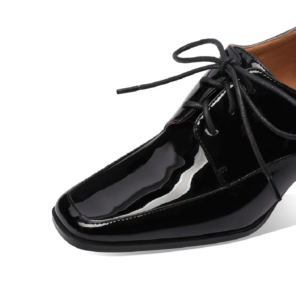 New Handmade Genuine Leather Women Shoes Square Toe Shoes Zipper High Heels Loafers Deep Mouth 33-43