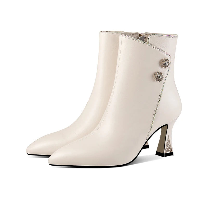 Women Handmade Genuine Leather Soft and comfortable New Autumn Winter High Heel Pointed Toe Fce Lined ular 33-43