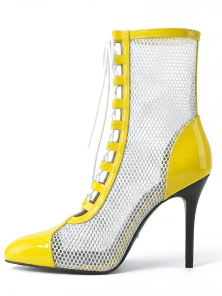 2026 Spring/Summer Women's Stiletto High Heels Mesh Strap Cool Boots Pointed New Style 34-48 Large Short Boots