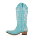 Onlymaker Women Pointed Toe Pull On Western Cowgirl Boots Fringed Chunky Heel Embroidery Cowboy Boots